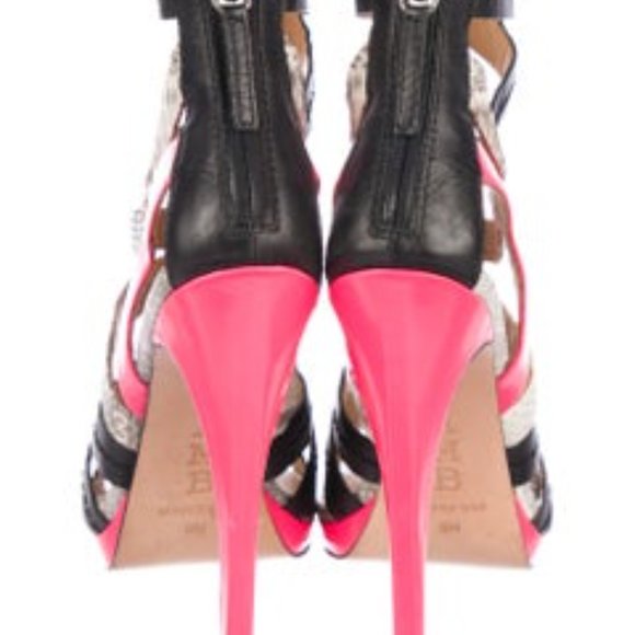 L.A.M.B. Snakeskin-Trimmed Cage Sandals Size: 8 - Picture 5 of 6